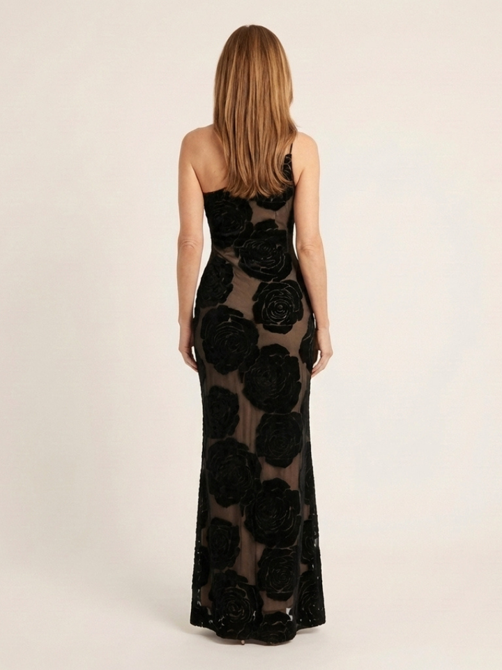 Cressida | Vestido Maxi de Encaje Floral con Un Hombro