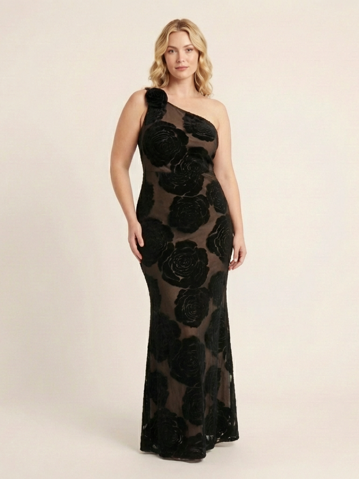 Cressida | Vestido Maxi de Encaje Floral con Un Hombro