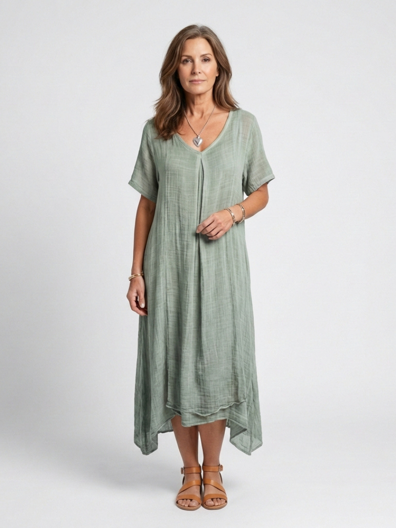 Marianne | Vestido Midi de Manga Corta con Escote en V