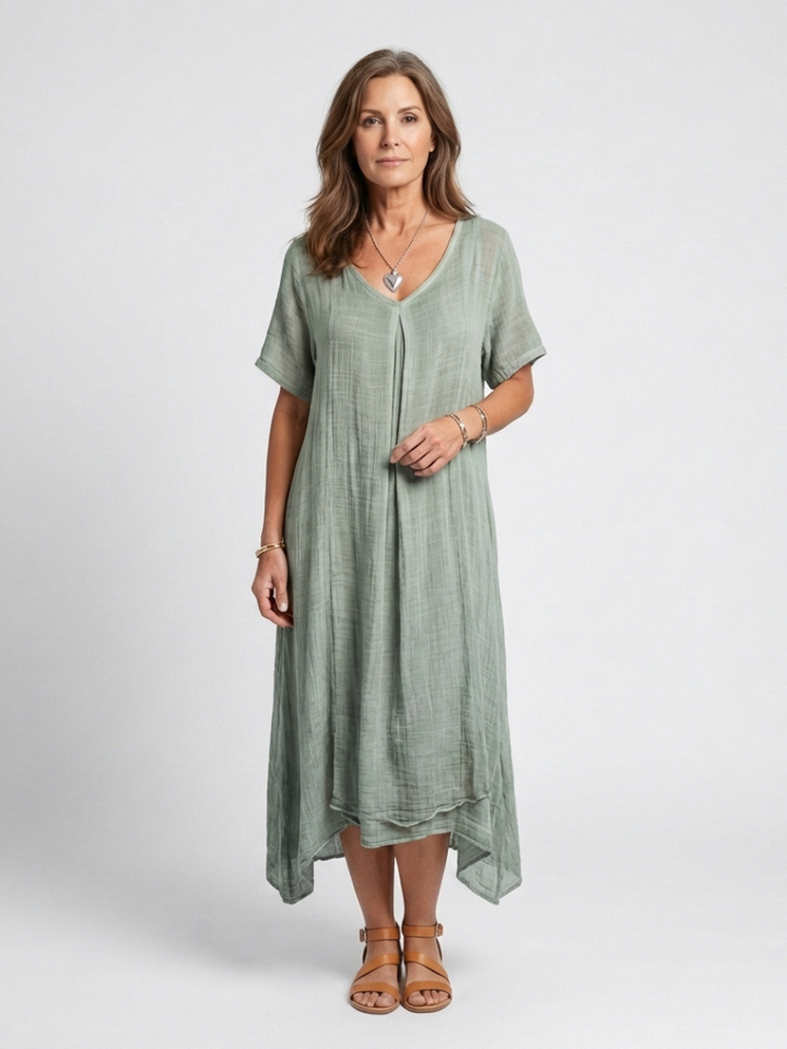 Marianne | Vestido Midi de Manga Corta con Escote en V