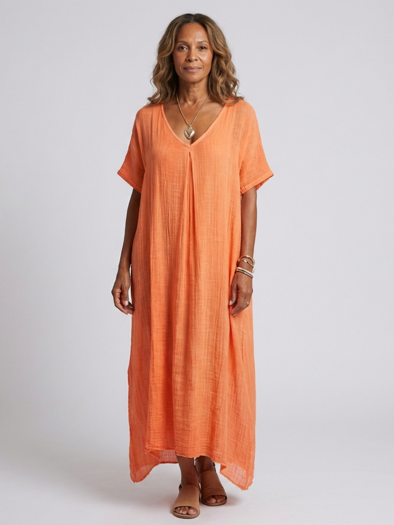 Marianne | Vestido Midi de Manga Corta con Escote en V