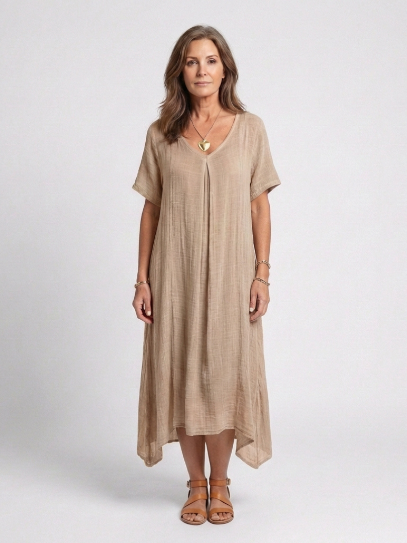 Marianne | Vestido Midi de Manga Corta con Escote en V