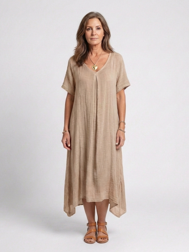 Marianne | Vestido Midi de Manga Corta con Escote en V