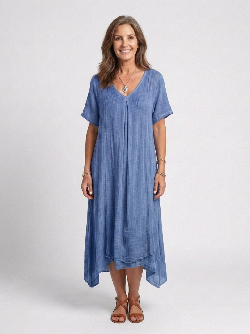 Marianne | Vestido Midi de Manga Corta con Escote en V