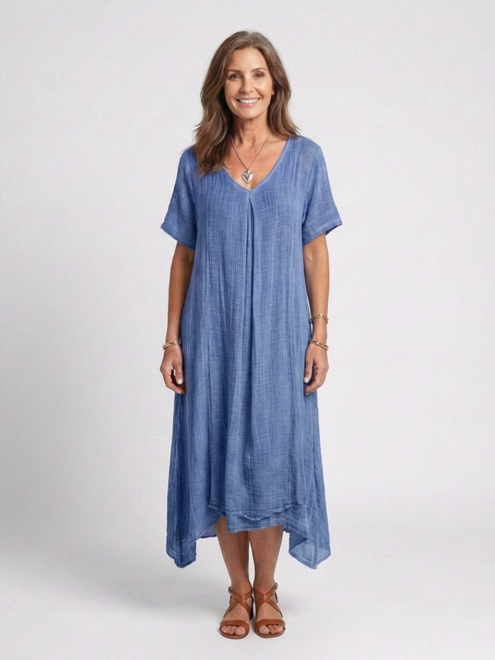 Marianne | Vestido Midi de Manga Corta con Escote en V