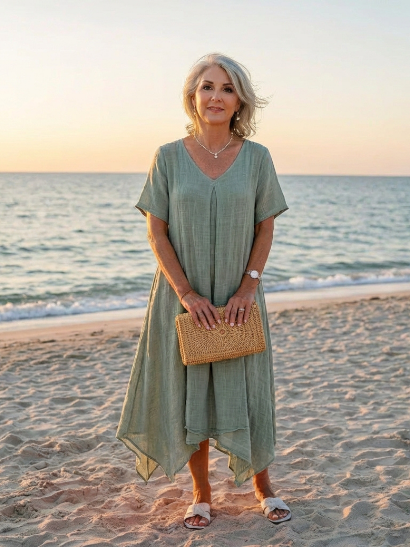 Marianne | Vestido Midi de Manga Corta con Escote en V