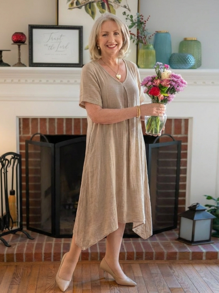 Marianne | Vestido Midi de Manga Corta con Escote en V