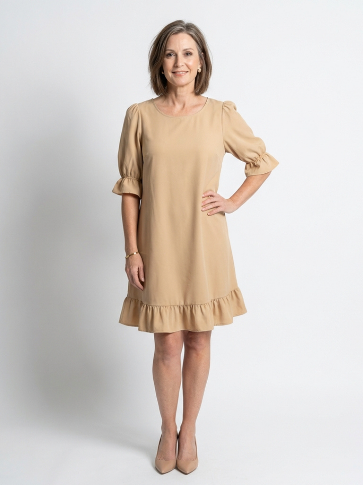 Helen | Vestido de manga corta con dobladillo con volantes a la altura de la rodilla