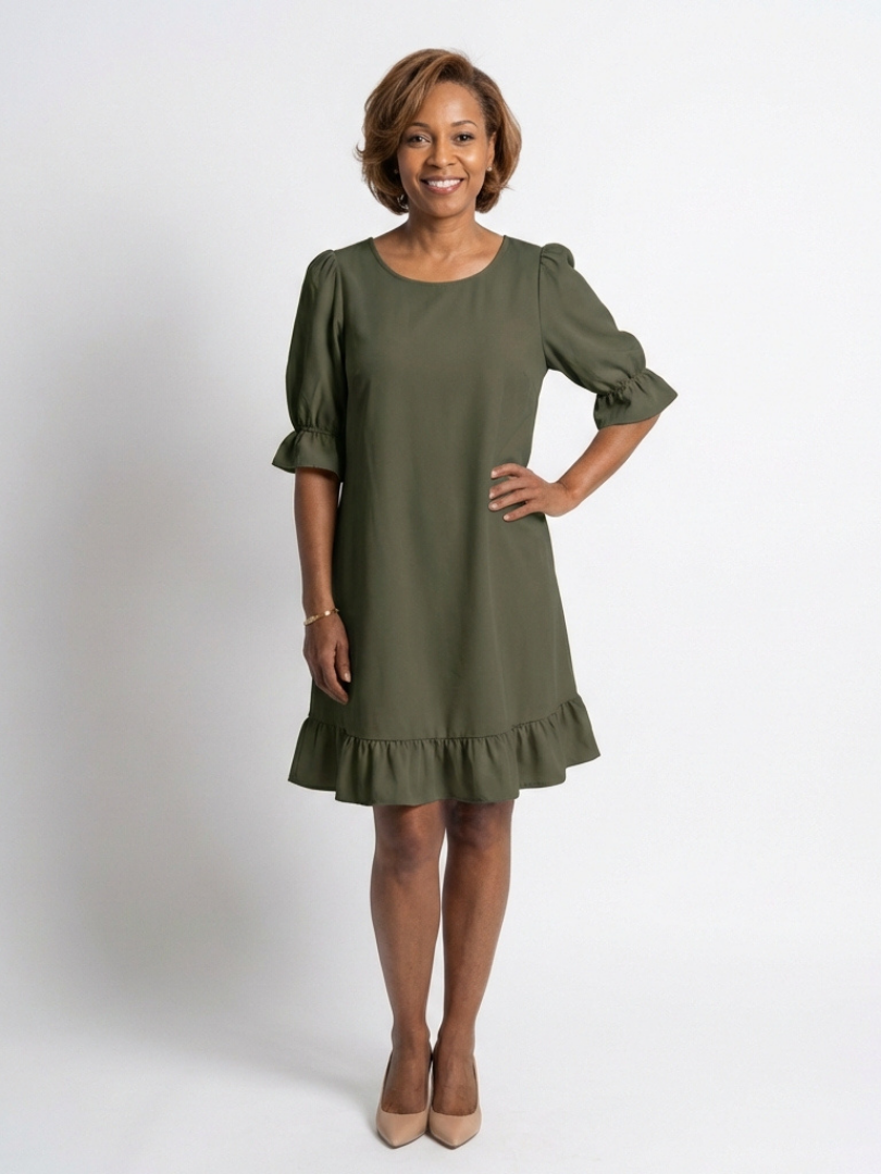 Helen | Vestido de manga corta con dobladillo con volantes a la altura de la rodilla