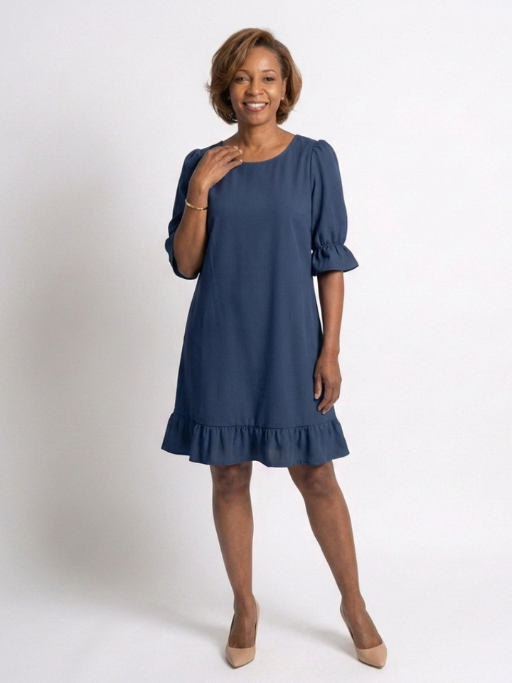 Helen | Vestido de manga corta con dobladillo con volantes a la altura de la rodilla