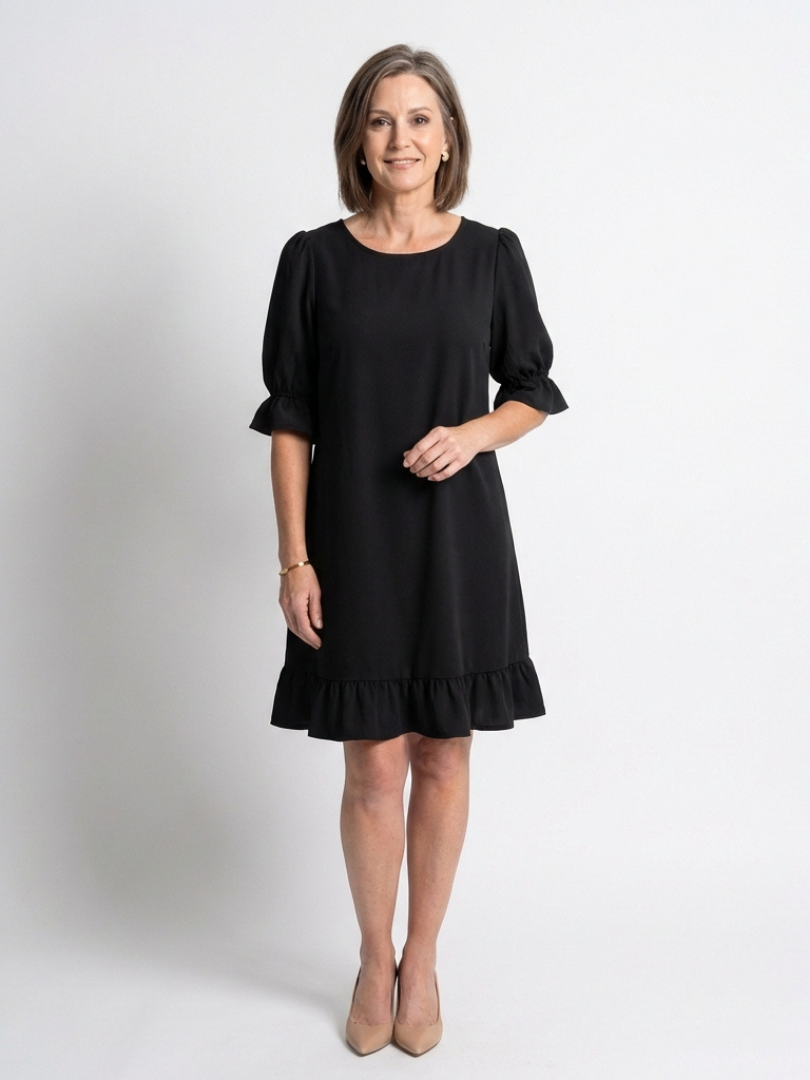 Helen | Vestido de manga corta con dobladillo con volantes a la altura de la rodilla