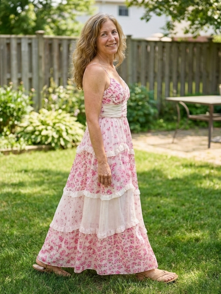 Linnea | Vestido Maxi Floral con Tirantes Finos y Cuerpo Fruncido