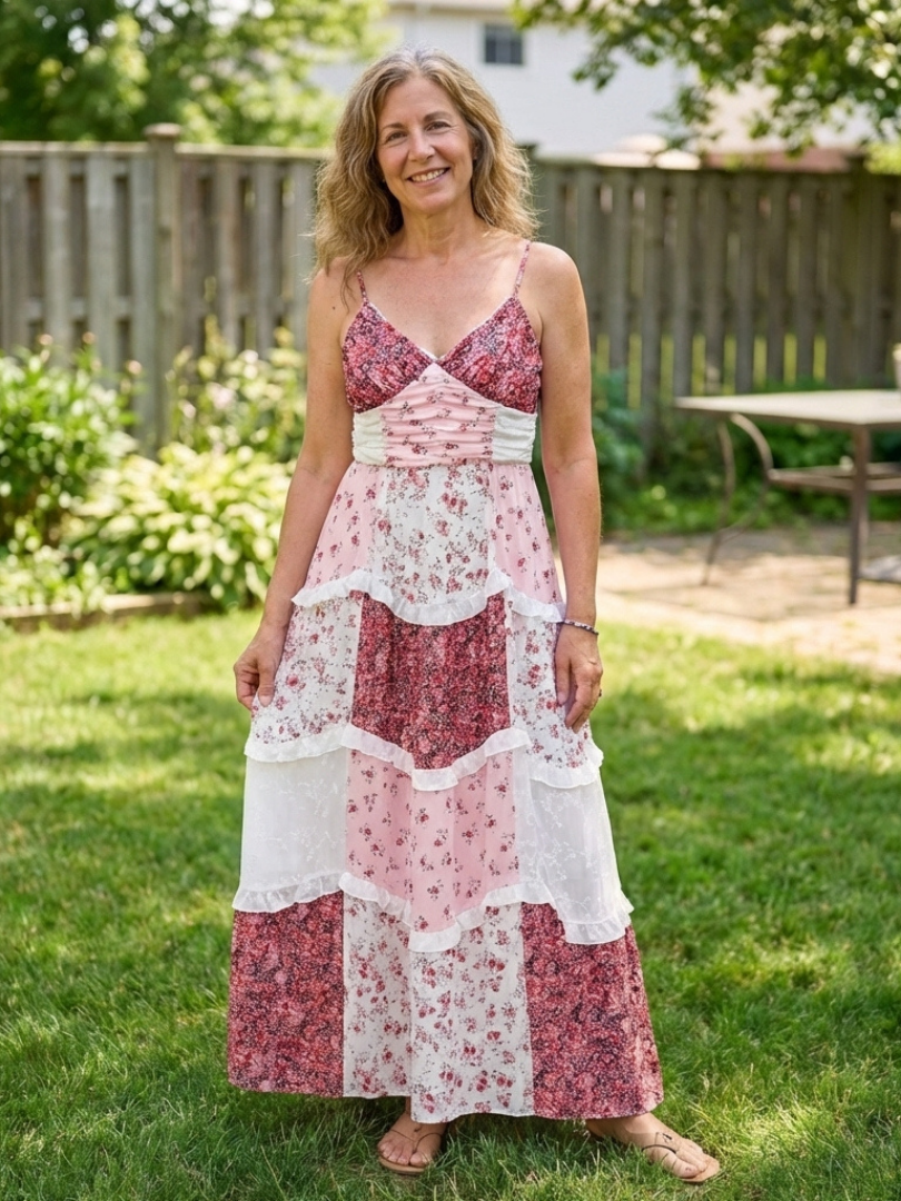 Linnea | Vestido Maxi Floral con Tirantes de Espagueti y Cuerpo Fruncido