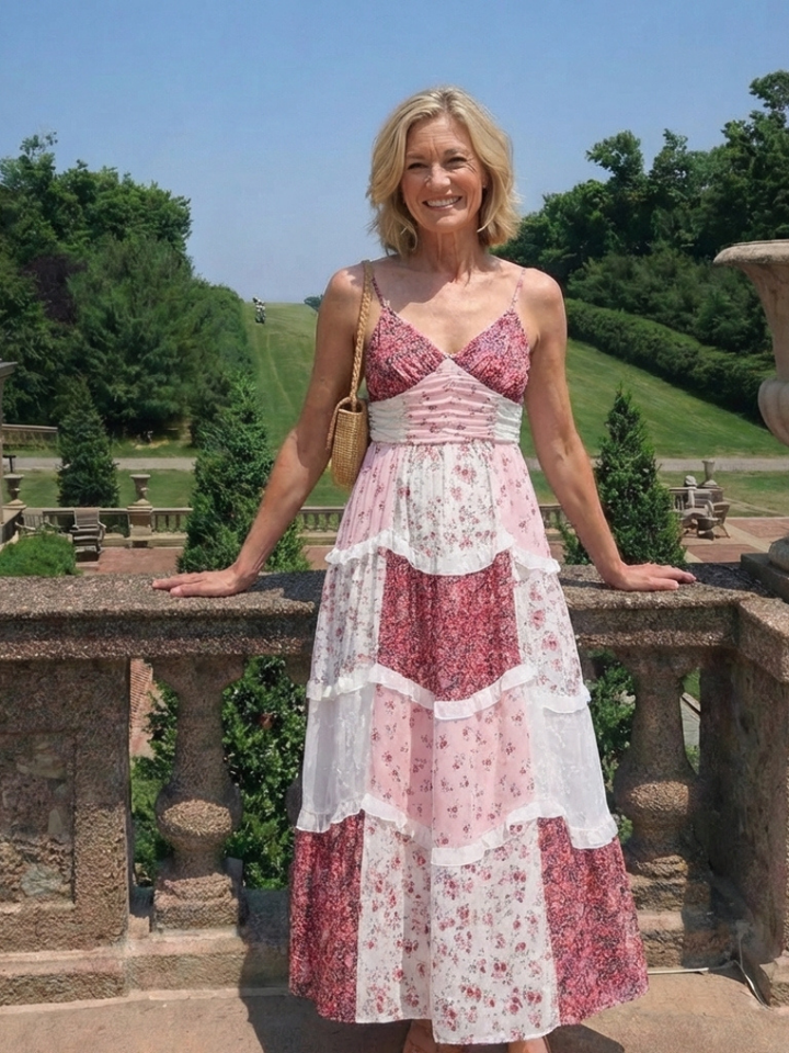 Linnea | Vestido Maxi Floral con Tirantes Finos y Cuerpo Fruncido