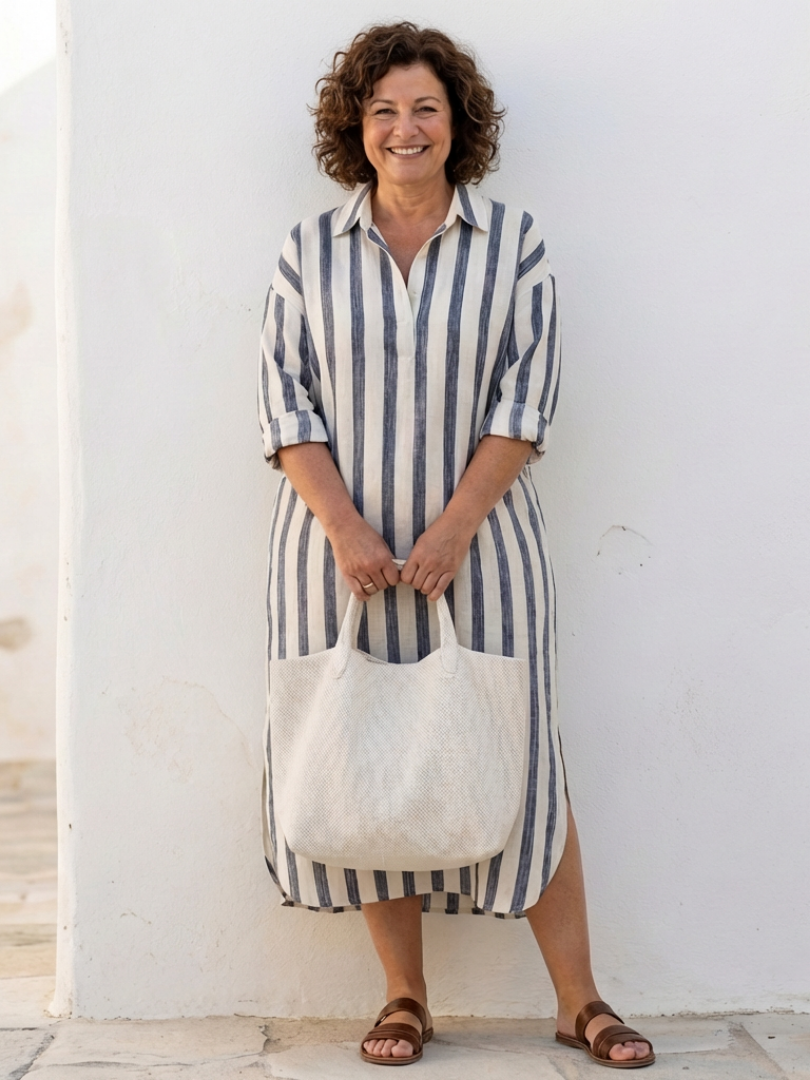 Noa | manga larga a rayas vestido camisero midi