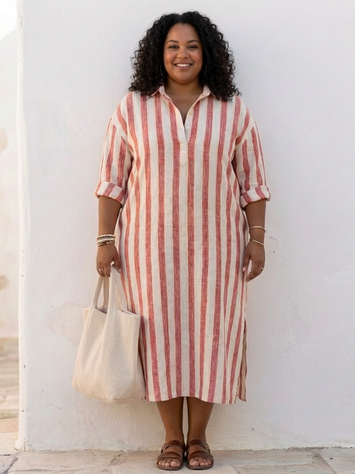 Noa | manga larga a rayas vestido camisero midi