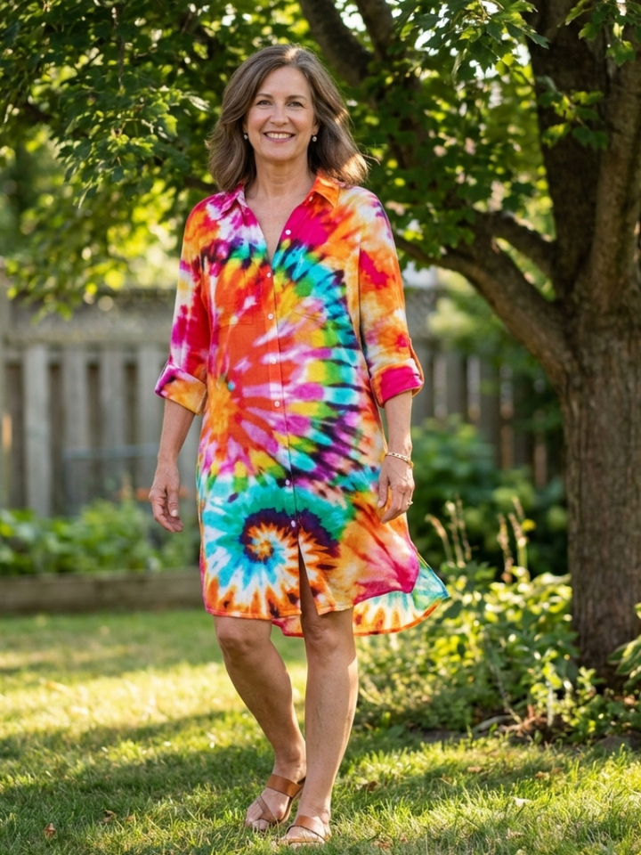 Noemi | Vestido Camiseta de Manga Larga Tie Dye