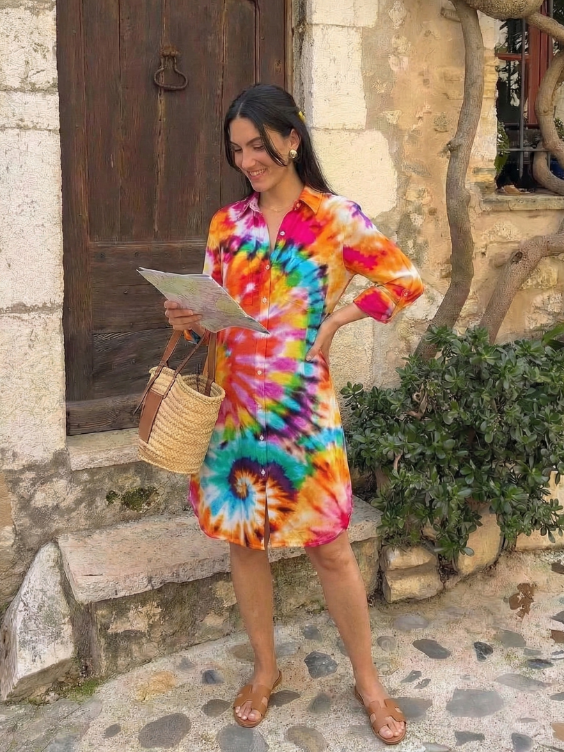 Noemi | Vestido Camiseta de Manga Larga Tie Dye