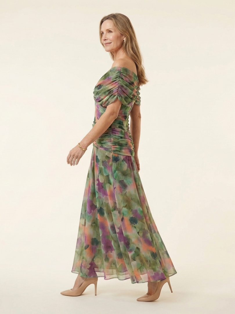 Maristelle | Vestido Midi con Hombros Descubiertos y Frente Torcido