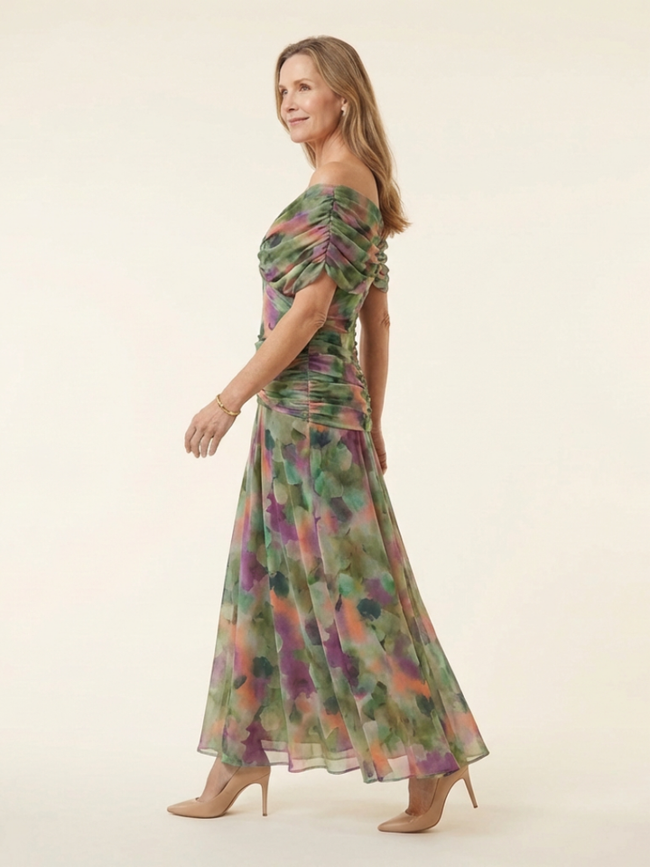 Maristelle | Vestido Midi con Hombros Descubiertos y Frente Torcido