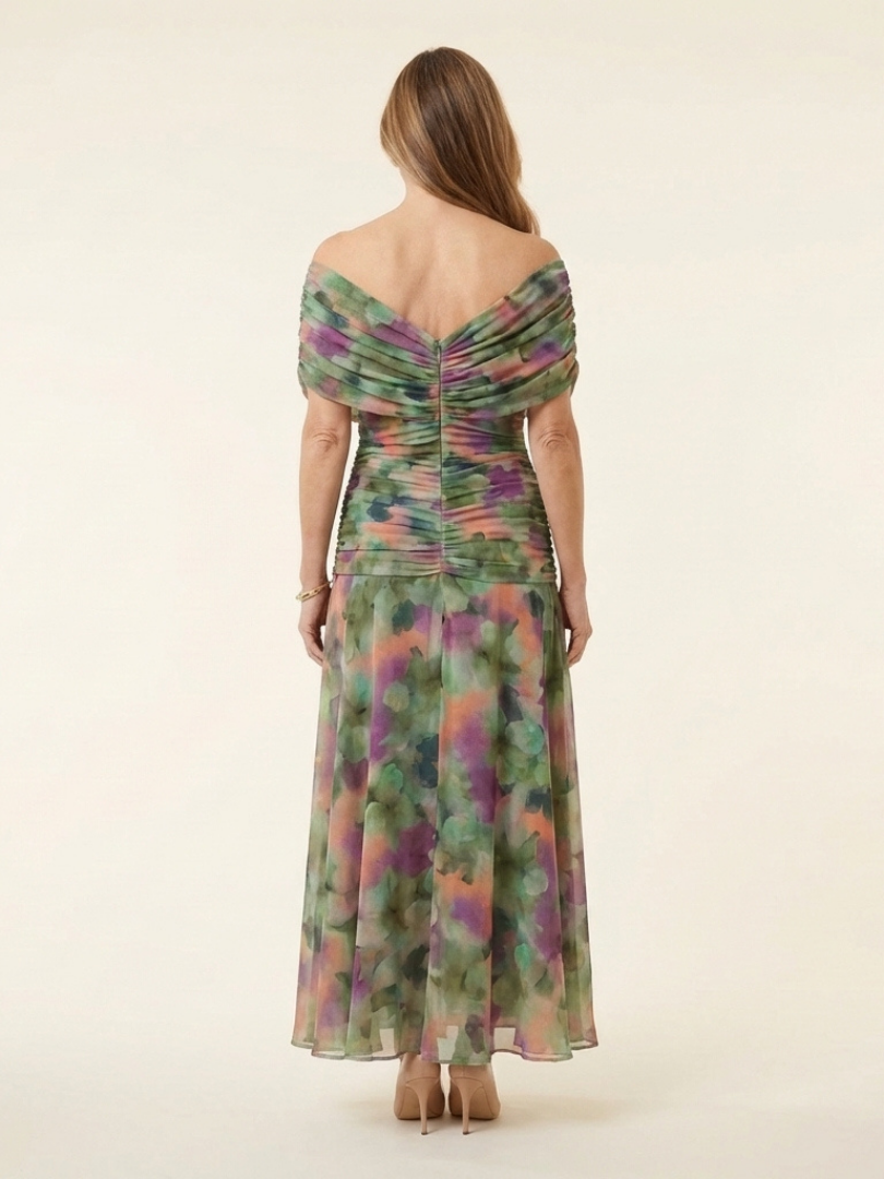 Maristelle | Vestido Midi con Hombros Descubiertos y Frente Torcido