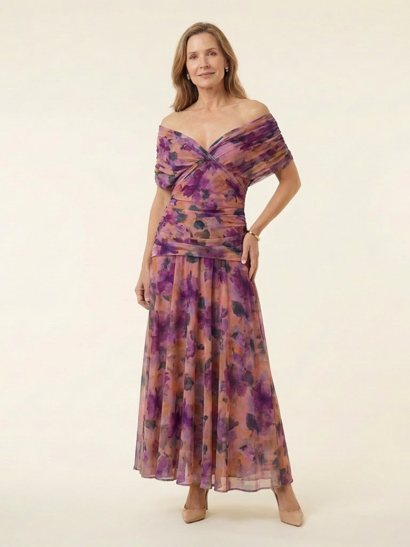 Maristelle | Vestido Midi con Hombros Descubiertos y Frente Torcido
