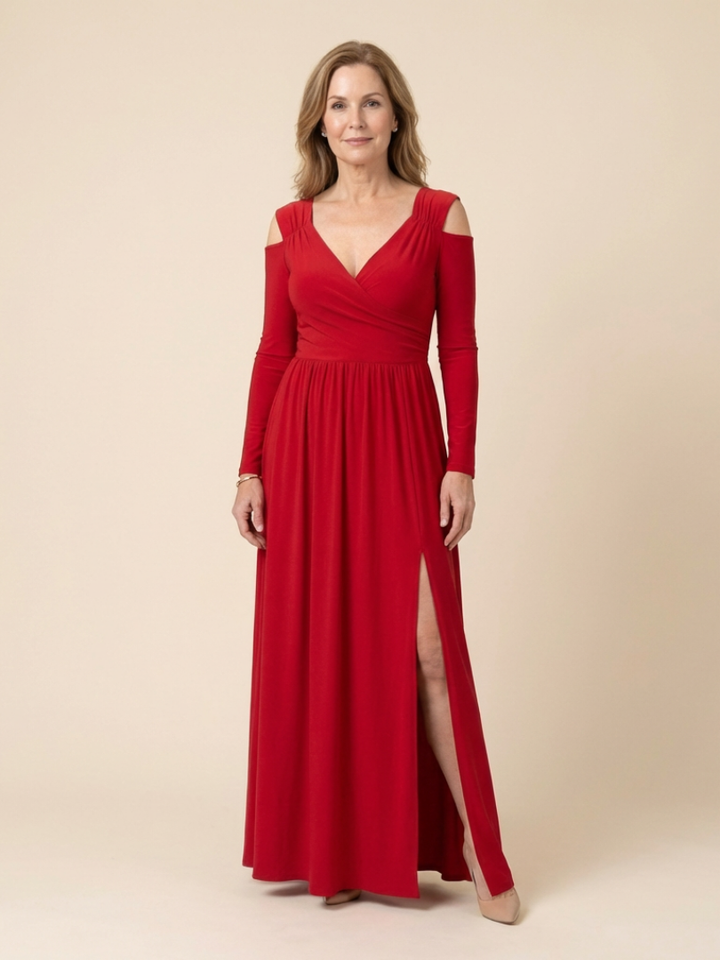 Althea | Vestido Maxi de Manga Larga con Escote en V y Abertura