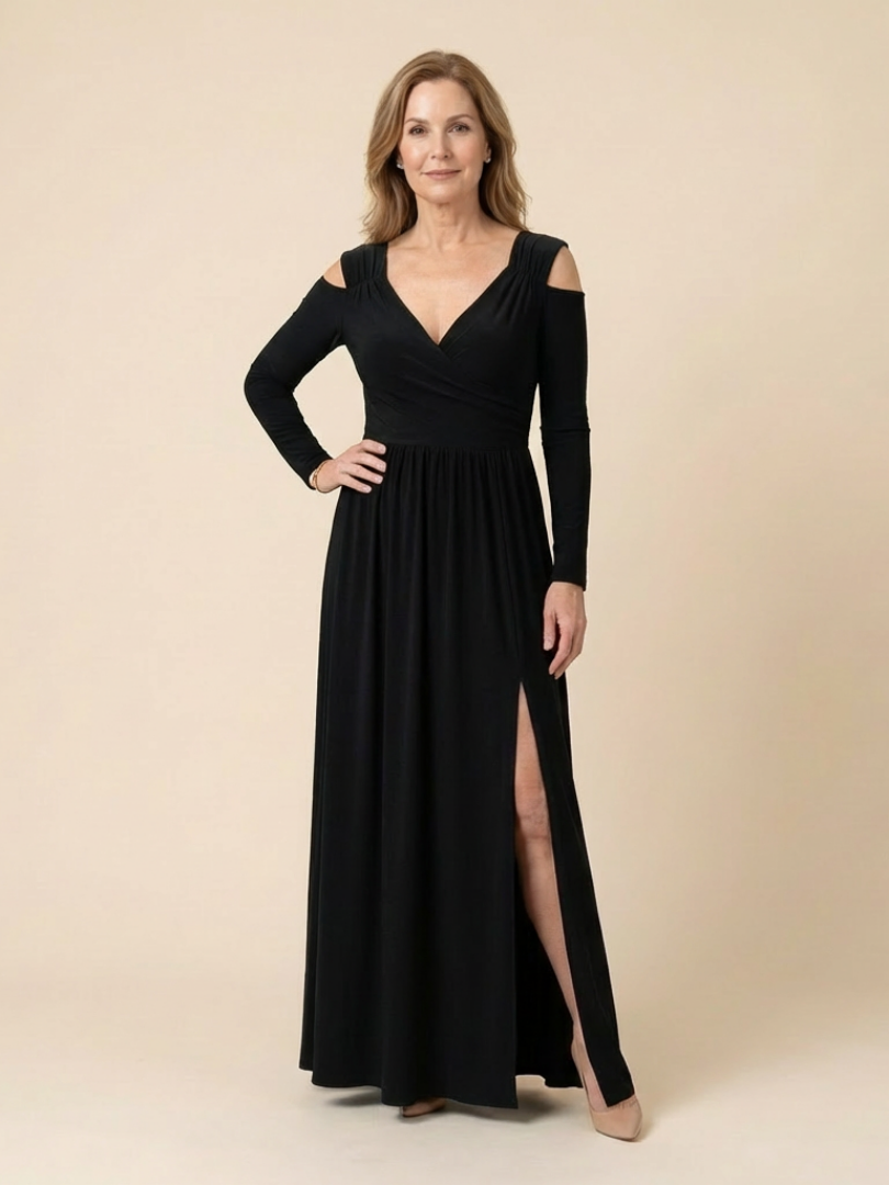 Althea | Vestido Maxi de Manga Larga con Escote en V y Abertura