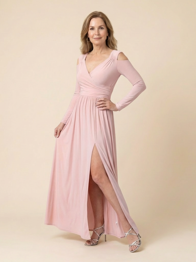 Althea | Vestido Maxi de Manga Larga con Escote en V y Abertura