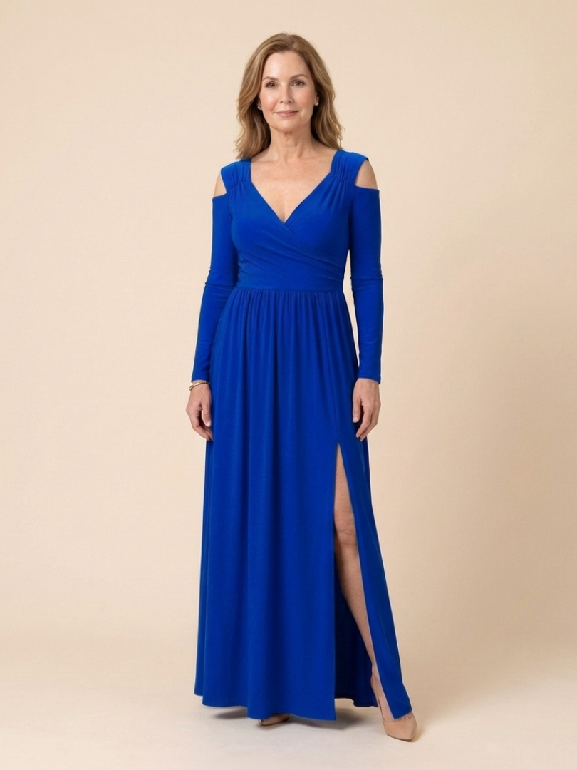 Althea | Vestido Maxi de Manga Larga con Escote en V y Abertura