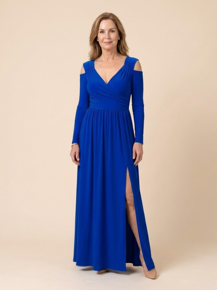 Althea | Vestido Maxi de Manga Larga con Escote en V y Abertura