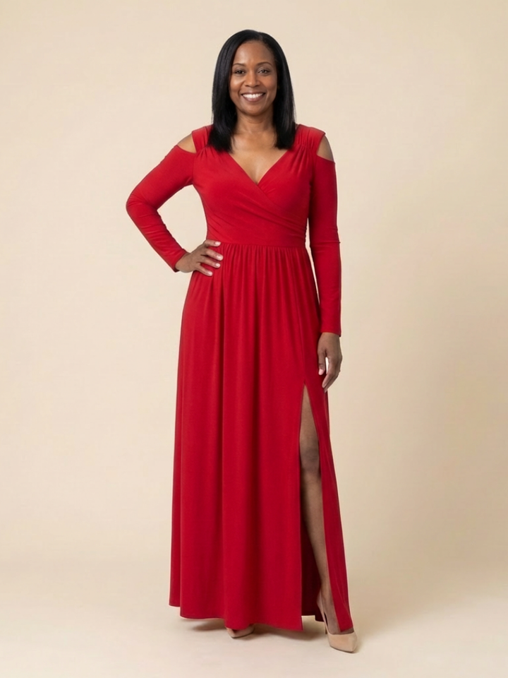 Althea | Vestido Maxi de Manga Larga con Escote en V y Abertura