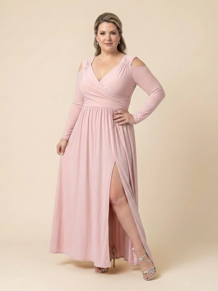 Althea | Vestido Maxi de Manga Larga con Escote en V y Abertura
