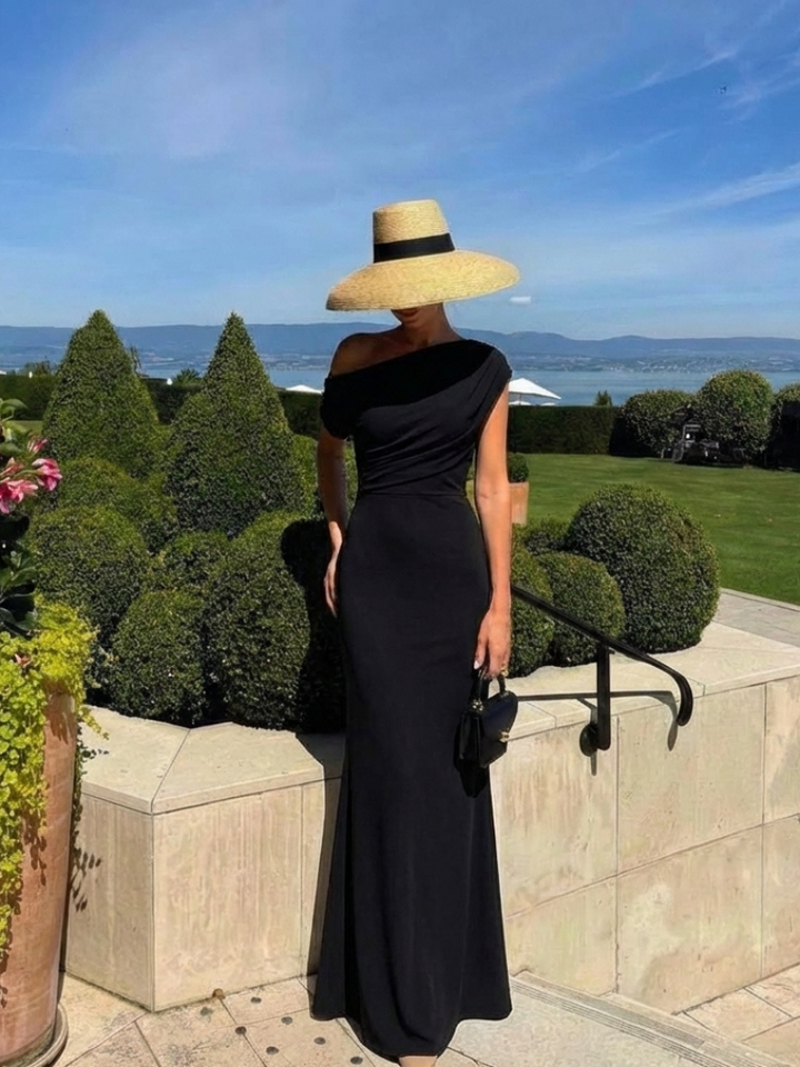 Calista | Vestido Maxi Drapado de Un Hombro