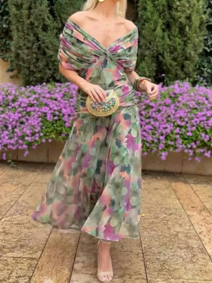 Maristelle | Vestido Midi con Hombros Descubiertos y Frente Torcido