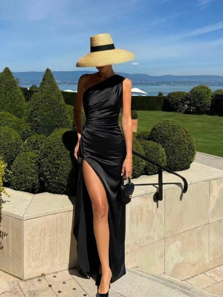 Selene | Vestido Maxi Drapado de Un Hombro