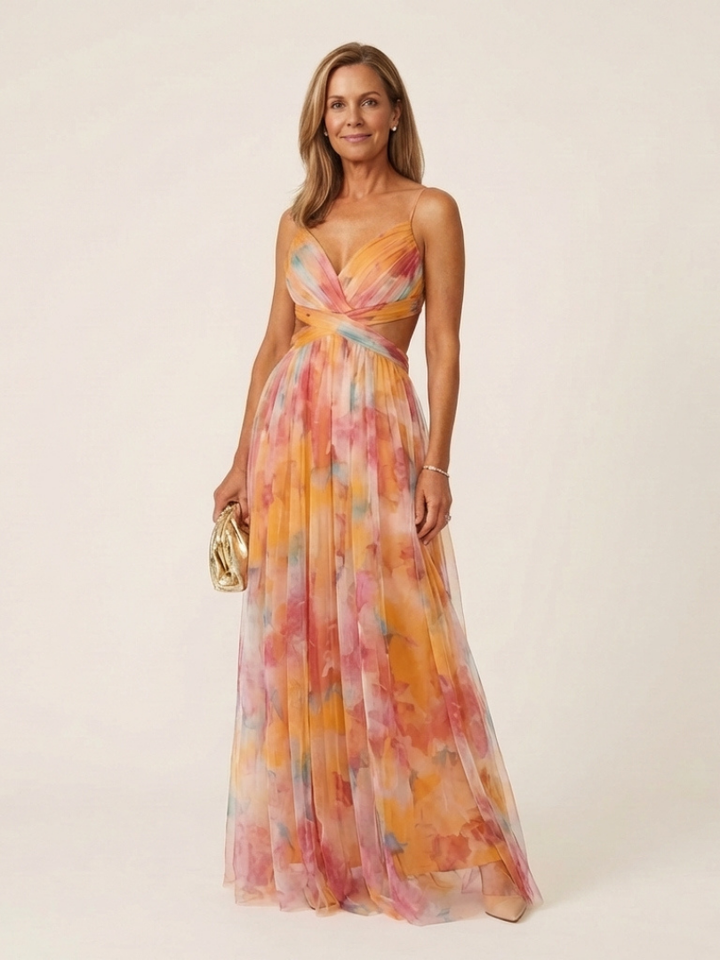 Thalira | Vestido Maxi Plisado Sin Mangas con Escote en V