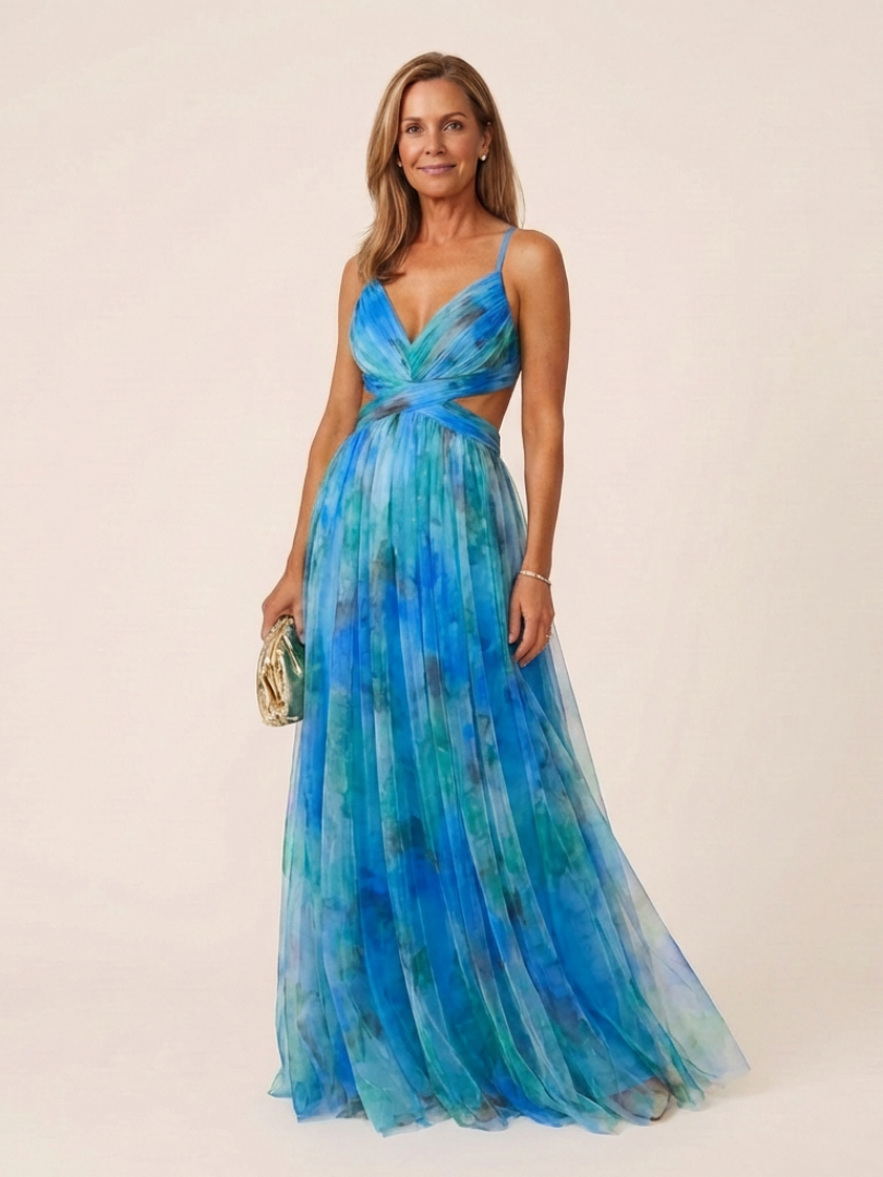 Thalira | Vestido Maxi Plisado Sin Mangas con Escote en V