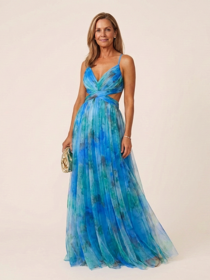 Thalira | Vestido Maxi Plisado Sin Mangas con Escote en V