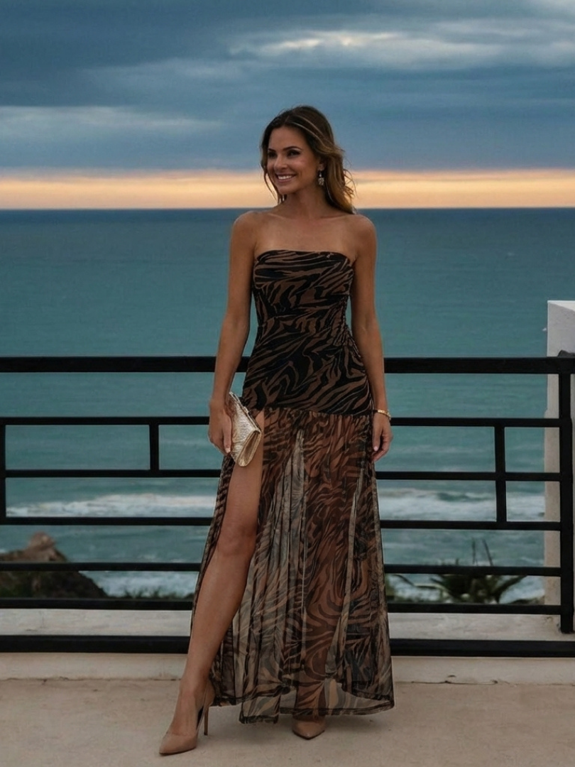 Zahara | Vestido Maxi Sin Mangas con Superposición Arrugada