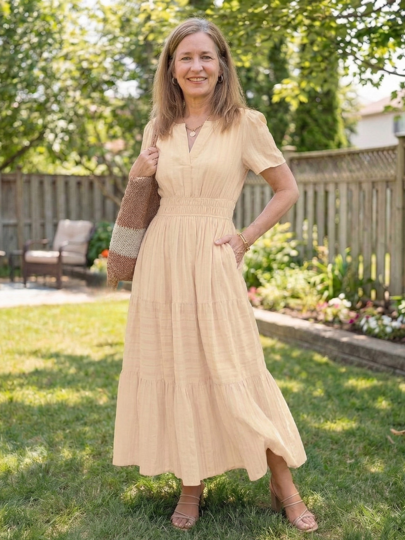 Odelia | Vestido Maxi de Manga Corta con Volantes
