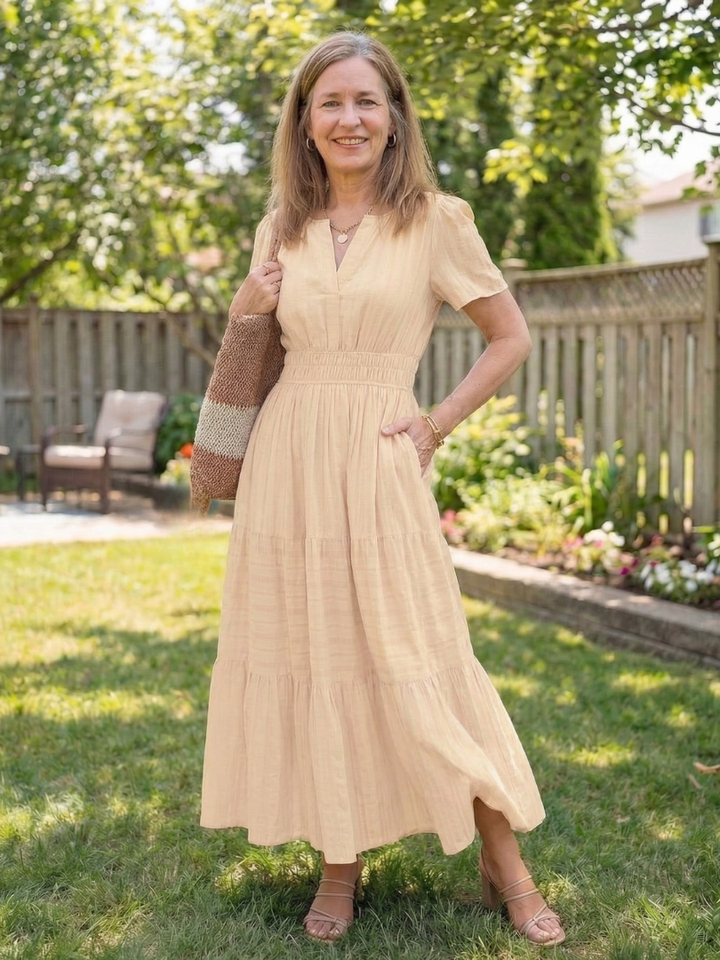 Odelia | Vestido Maxi de Manga Corta con Volantes