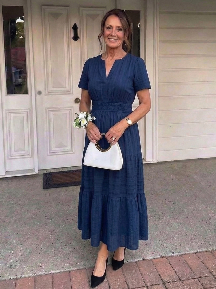 Odelia | Vestido Maxi de Manga Corta con Volantes