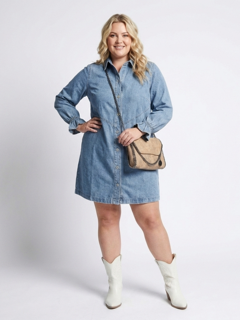 Sabine | Vestido de Camisa de Denim con Manga Larga y Botones