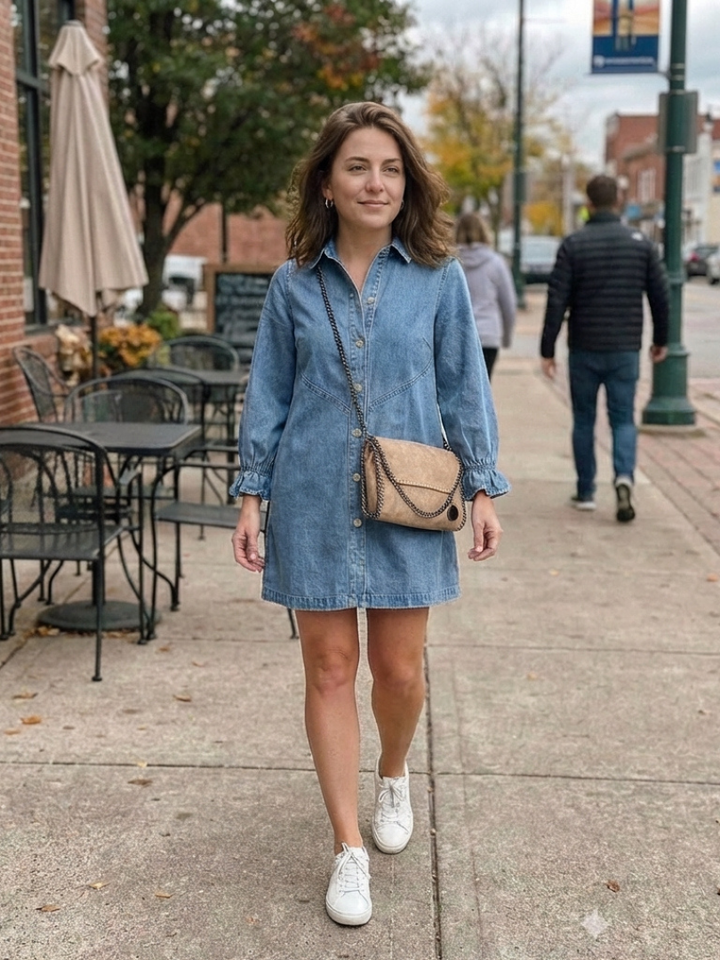 Sabine | Vestido de Camisa de Denim con Manga Larga y Botones