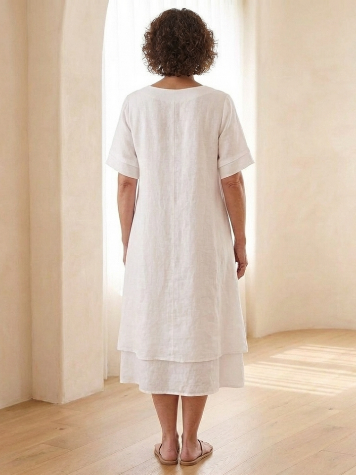 Cressida | Vestido Midi de Manga Corta en Capas