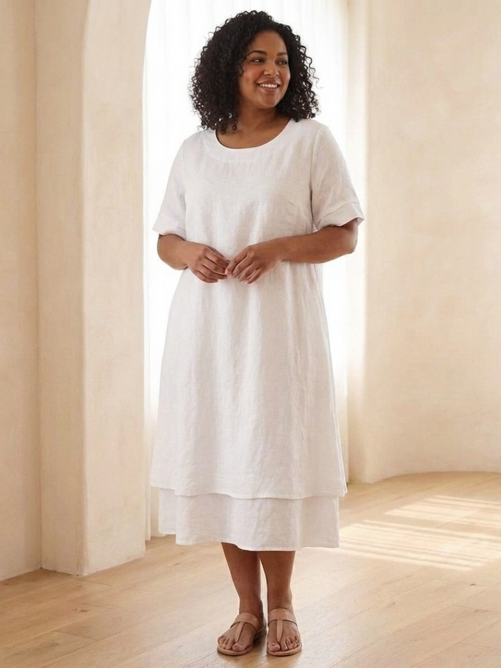 Cressida | Vestido Midi de Manga Corta en Capas