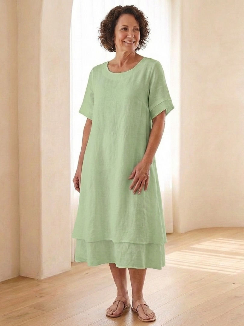 Cressida | Vestido Midi de Manga Corta en Capas