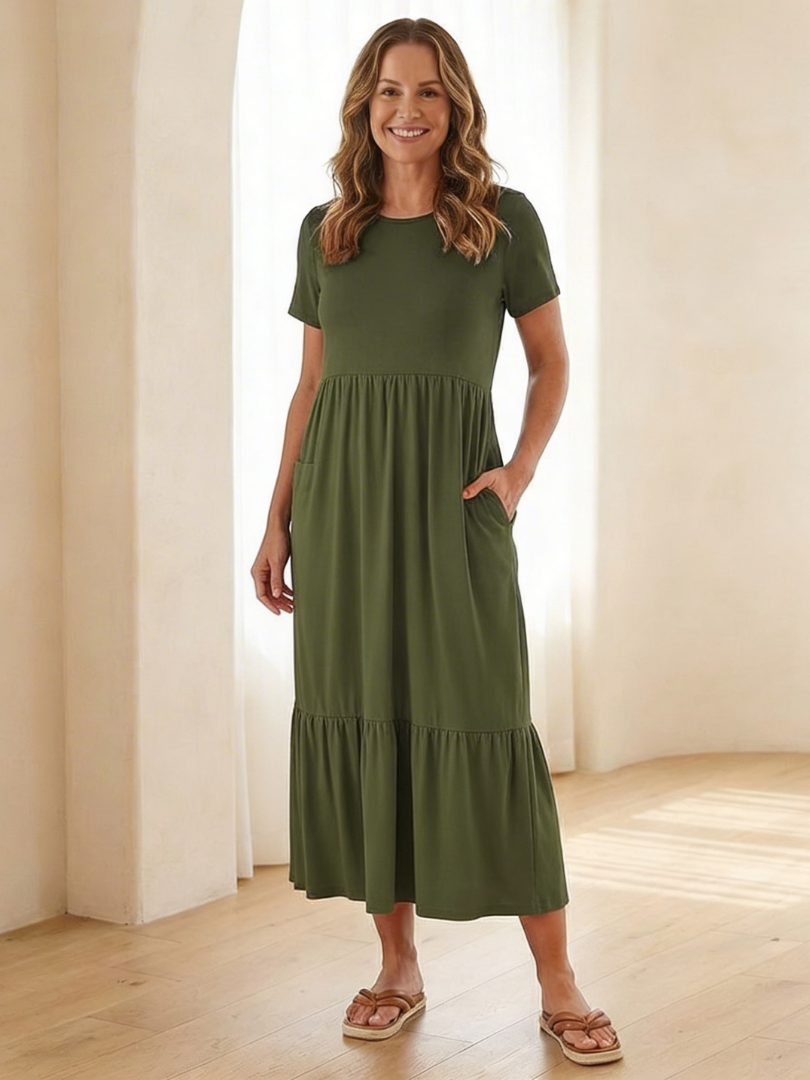 Nerissa | Vestido midi de tirantes cortos con cuello redondo