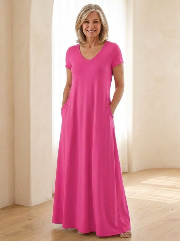 Samira | Vestido Maxi de Manga Corta con Escote en V